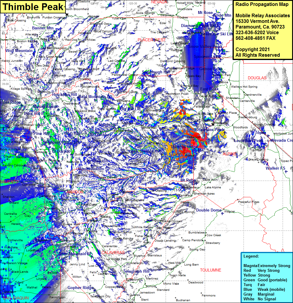 heat map radio coverage Thimble Peak